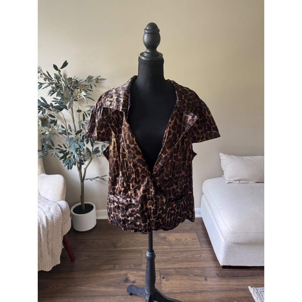 Ashley by 26 International Leopard Print Short Sleeve Satin Blazer Top 3X